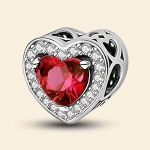 New S925 Red Gemstone Heart Pandora Style Charm